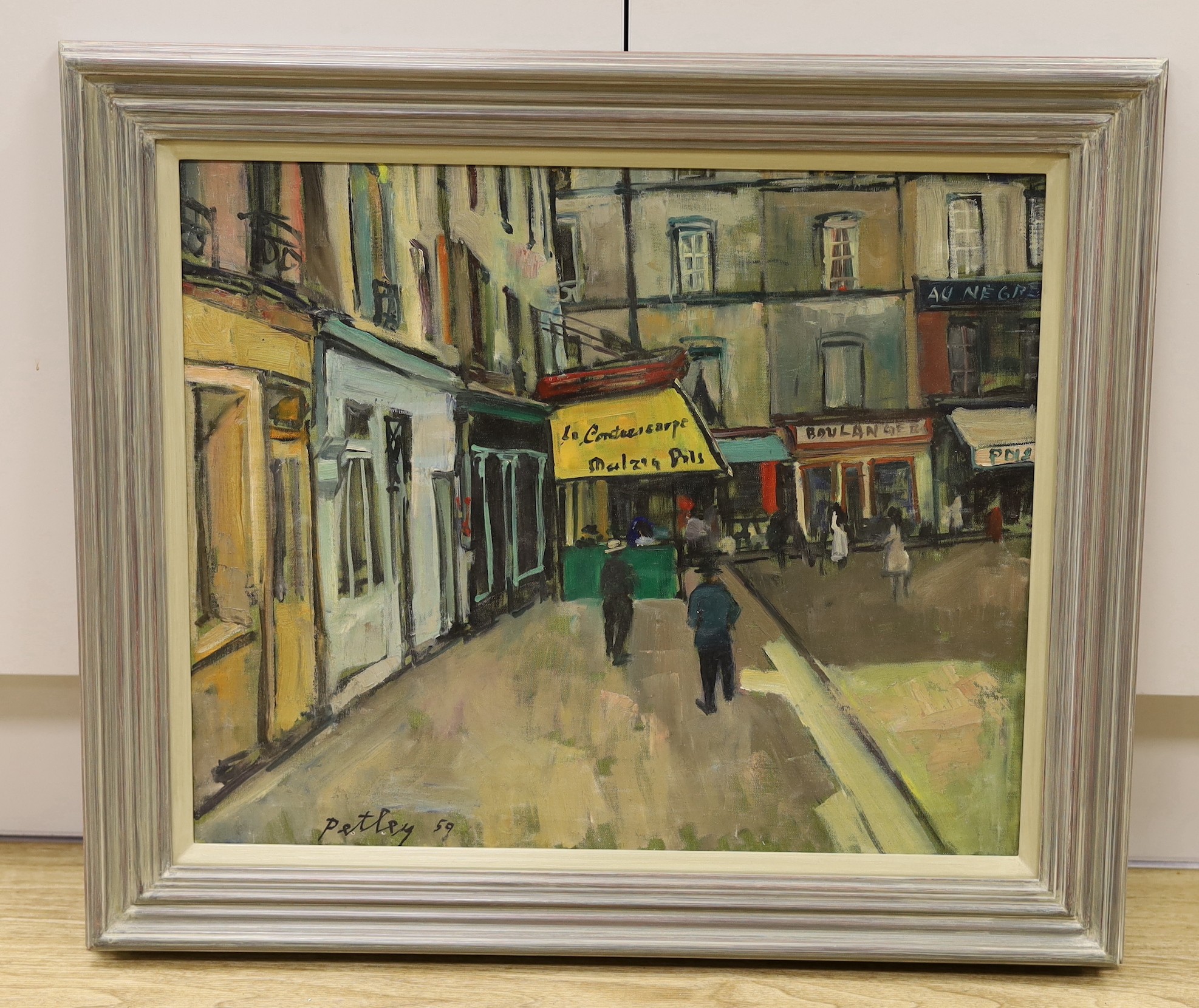 Llewelyn Petley-Jones (1908-1986), oil on canvas, 'Le Contrescarpe, Paris', signed, inscribed and dated '59*, 44 x 54cm